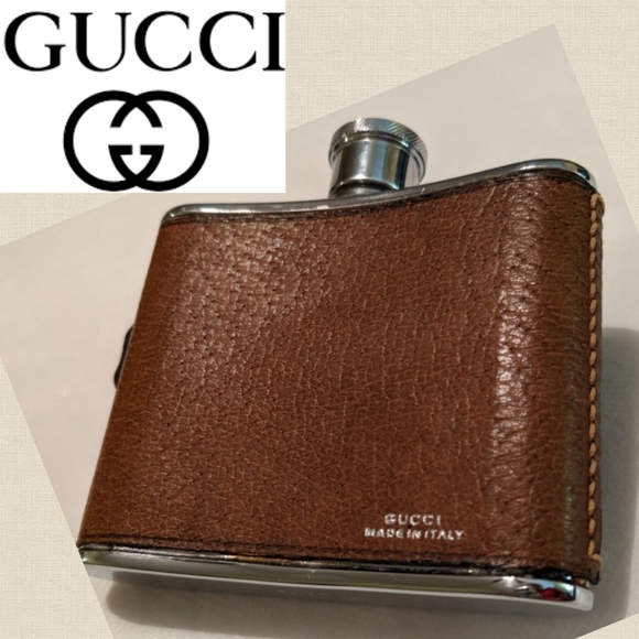 Gucci Other - GUCCI Rare Embossed Leather & Silver Flask Italy